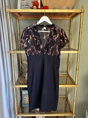 Y2K Vintage Dress Leopard Print Wiggle Office Siren Business Casual Large