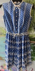 Vintage 50’s Women’s Fashion Frocks Blue & White Print Dress Cottagecore Ohio