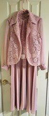 Vintage Dusty Pink Pretty Pleated With Belt Romantic Lace Dress
