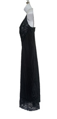 Vtg 70s Vanity Fair Slip Dress Black Nylon Lace Back Slit Lingerie Size 36/ 28″