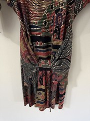 Vintage Cache Metallic Mosaic Dress Womens Size S Made In Italy 80s Midi