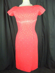FIVE-THIRTY P.M. Vtg 50s Red Fine Wool Rhinestones Cocktail Dress-Bust 35/2XS-XS