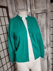 VTG 50’s Kelly Green knit Dupont Orlon cardigan sweater M Kitty-lon St Patrick’s