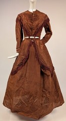 POST CIVIL WAR LATE 1860’S 3 PC BROWN SHINING SILK DRESS W FRINGE