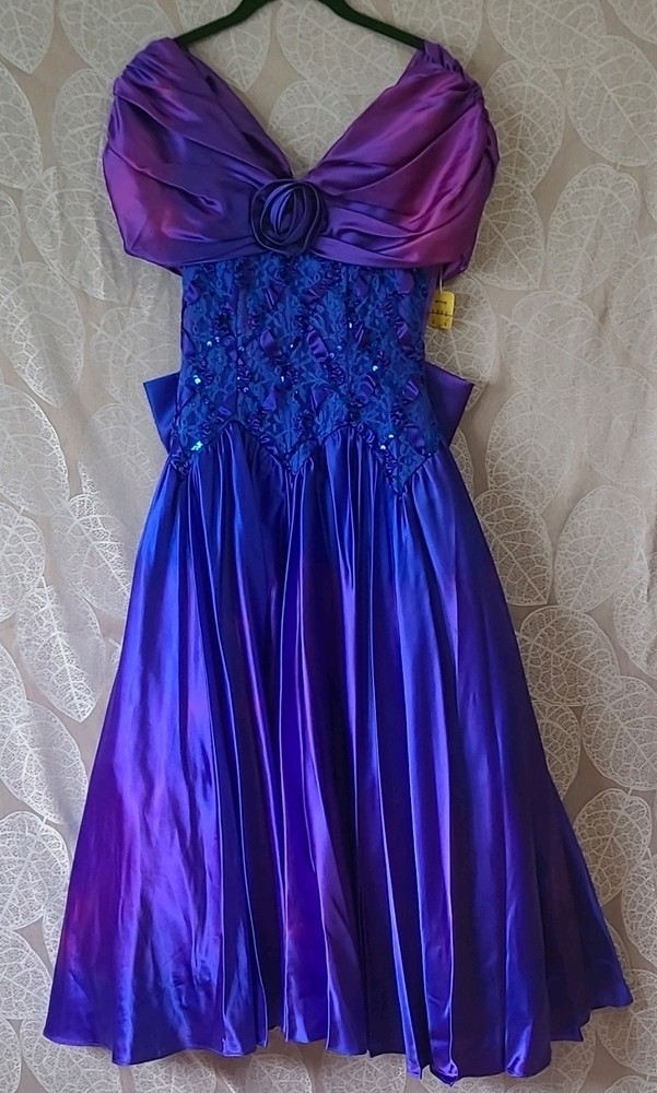 Zum Zum 1980s Party Dress Juniors 5-6 Purple Blue Lace Polyester Acetate