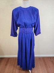 Vintage 80s Nina Piccalino Purple Big Shoulder Belted Midi Dress Women’s Size 7