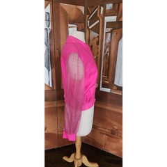 VTG 90s Pink Silk Jacket Sheer Sleeves Flower Buttons Victoria March Chicago