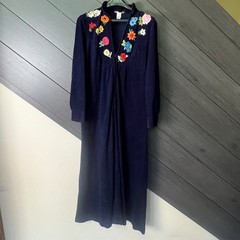 Cheoette Women’s Vintage Velour Floral Embroidered Maxi Robe Dress S Cottagecore