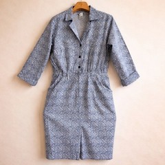 Vintage Taurus II Blue Floral Midi Cotton Shirt Dress 80s SZ 12 Union Made USA
