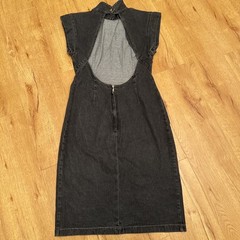 VTG JONI BLAIR 80s Demin Black Faded SIZE 11 Open Back Shoulder Pads Dress