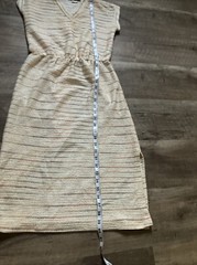 Vintage Malouf of Dallas Women Knit Midi Dress Striped V-Neck Elastic Waist Sz 8
