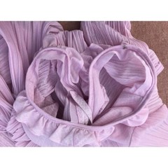 Vtg Rare Dress Liz Petites Inc. Pink Polyester Ribbed 70s Disco Mod Ruffles Boho