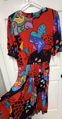 Vintage EJM ltd. Brand 1980s Geometric Abstract Multicolor Rayon Dress Size 16