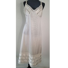 Off-white Vintage Slip Dress Delicate Lace Trim at the Neckline and Hem