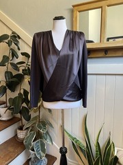 Vintage 1980s Tom Bowker for COTERIE Brown UK 12 US 8 Silk Like Drape Blouse
