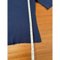 Vintage Courreges Paris Navy Blue Ribbed Knit Elbow Wool Sleeve Top Made France
