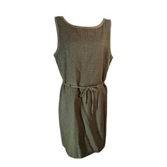 Vintage Bob Mackie Studio Dress Olive Green Herringbone Wool Blend Sheath Sz 12
