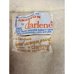 Vintage Darlene Angelon Angora Wool Floral Hand Screen Print Cardigan Cream Pink