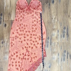 Vintage Sean Collection Cache Asymmetrical Dress Bead Sequin Y2K 90s Halter Silk
