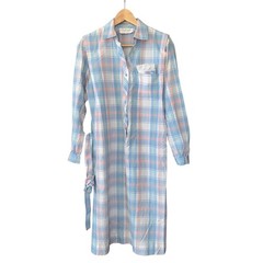 Vtg 80s Schrader Sport Petite Pastel Plaid Shirt Dress Belt Pockets Size 10