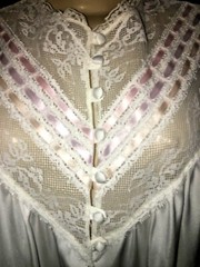 Vintage Intime of California LACE PINK RIBBON Night Gown WHITE SIZE P y1