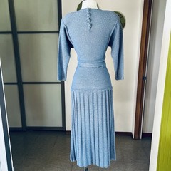 1940s Vintage Snyderknit Wool & Lurex Boucle Knit Dress With Velvet Appliqués M