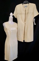 90’s Vintage Sheath Dress & Jacket SL Fashions Yellow Crepe Satin Accent USA 10
