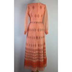 Vintage 1970’s Alfred Shaheen Peachy Pink / Orange Puff Sleeve Maxi Dress