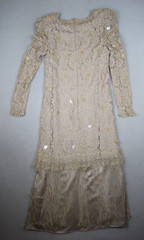 Vintage Women’s Dress Nuit Saks Fifth Avenue Lace Sequin Fringe Long Sleeve