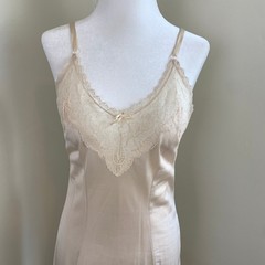 Vtg Lace Full Slip Lingerie Beige 32 M Fairycore Romantic Made in USA