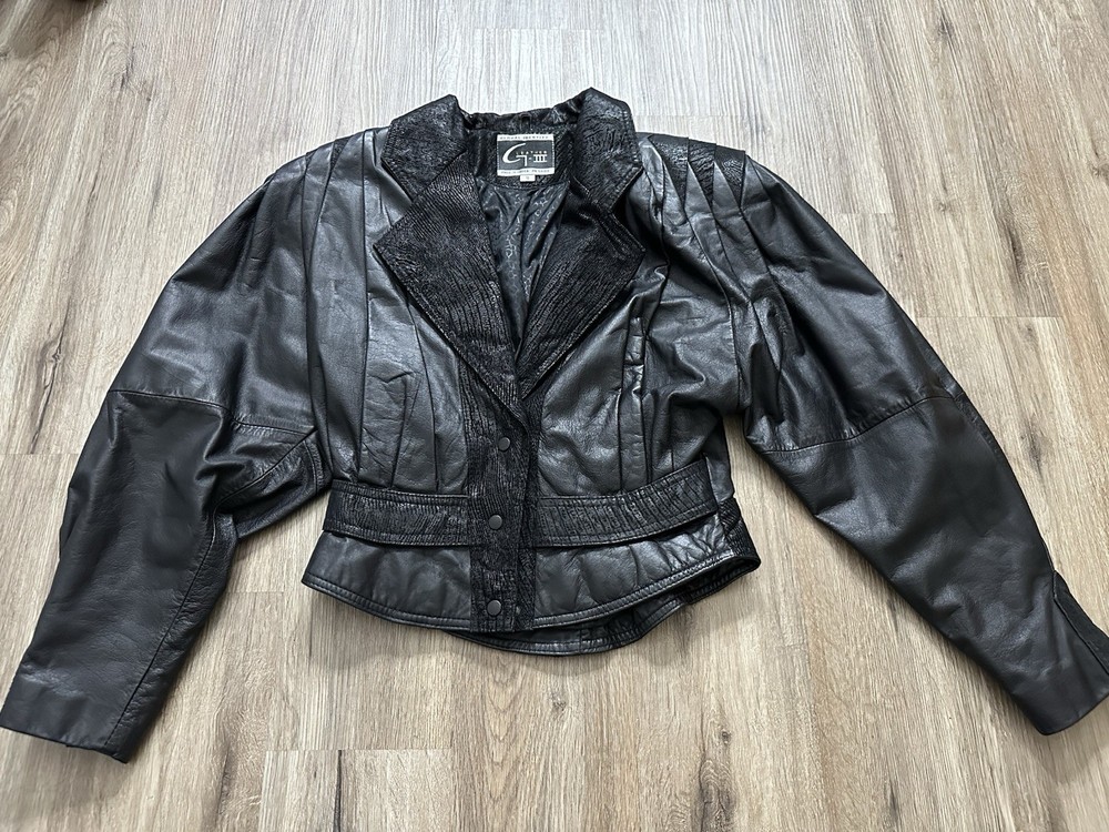 Rare Vintage 1980’s Global Identity G-III Cropped Black Leather Jacket Size S
