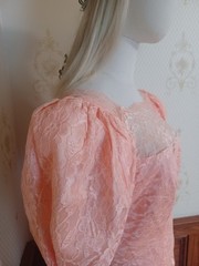 Vintage 1980s Peach Satin and Lace Puff Sleeve Fairy Tale Princess Prom Dress