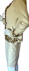 VTG Lillie Rubin Cream Wool Crepe Skirt Suit Beaded Trim/Rhinestones SZ 8