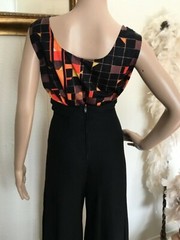 60’s Vintage Black Psychedelic Orange Yellow Block Mod Sleeveless Top