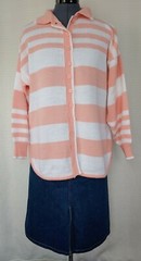 Vintage Hollywood & Vine Peach & White Striped Sweater Cardigan with Collar MED