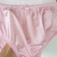 Vintage Slippery Nylon Panty Sissy Pink Bikini Sheer Brief Size 7-8 Hip 38-42″