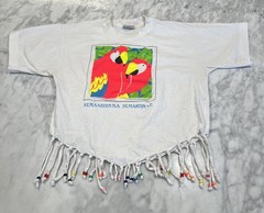 Vintage St Maarten T Shirt Women’s M Fringe Beaded Neon Parrots Single Stitch