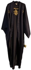 Vintage Best Quality Polyester Long Blue Gold Kimono Robe Japan Japanese VTG