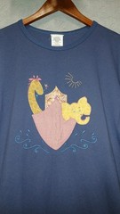 Vintage 90s Just My Size Navy T-Shirt Giraffe Elephant Heart Applique Made USA