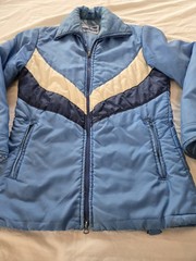 Vintage Jacket 1970’s Womens Blue Striped Snow Weather Taiwan Full Zip Ski