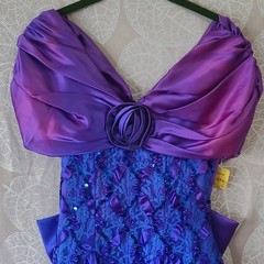 Zum Zum 1980s Party Dress Juniors 5-6 Purple Blue Lace Polyester Acetate