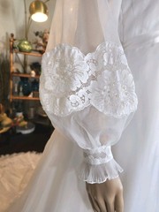 Vtg Wedding Dress Bridal Originals 70s White Long Sleeve w/ Blushing Veil