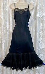 Vtg 36 Tall FANCY GOTH ROGERS BLACK NYLON Dress SLIP Pleated Chiffon Hem nightie