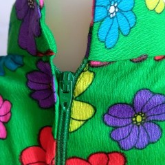 True Vintage Dress Keyhole sz 8 1OF1 1960s Floral Two-Piece Neck & Elastic Skirt