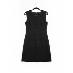 Honors Black Textured Check Sleeveless Tie Back Shift Dress, Women’s Large, VTG