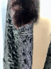 Vintage 60s Black Karakul Lamb Swing Coat Size Mink Collar Mod Glam Luxurious