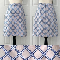 Vtg 70s Pink Skirt White Rope Print Polyester Back Zipper Size XS Waist 23.5”