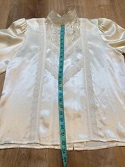Vintage Gunne Sax Victorian Ivory Lace Back Button-Up Blouse With High Collar 11