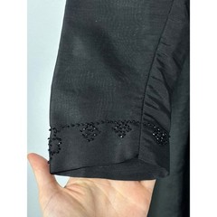 Antique 1910s Edwardian Black Cotton Twill Jet Bead Floral Mourning Dress As Is