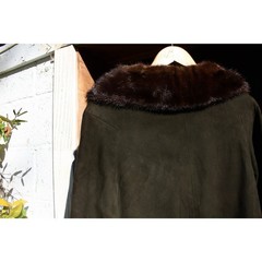 Vintage 60s Suede Coat | Mink Fur Collar Mid Length | Chocolate Brown | Size M/L
